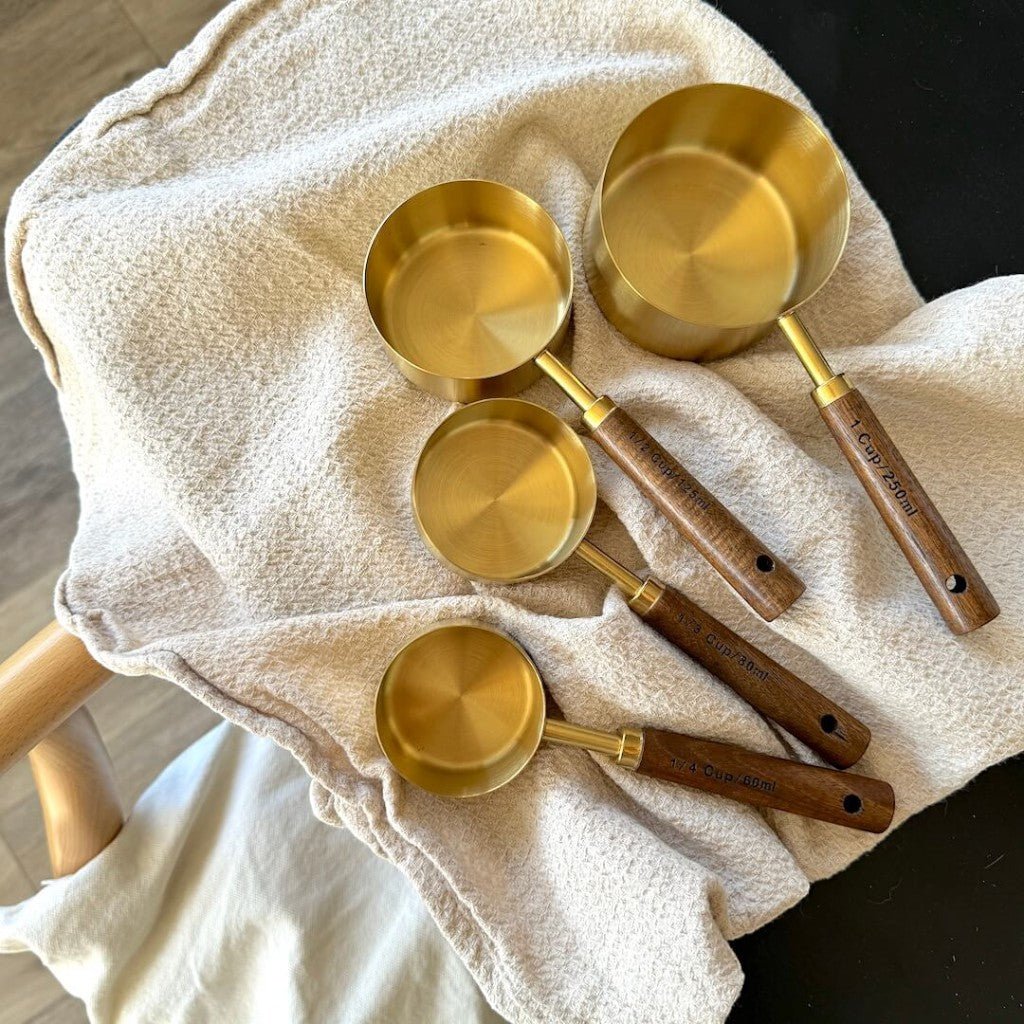 Golden & Wood Measuring Cups and Spoons Set - Tegulane Global