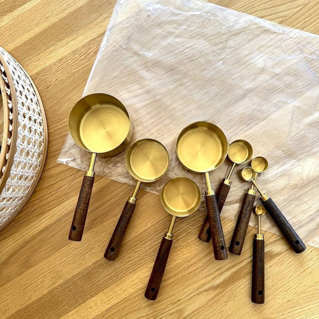 Golden & Wood Measuring Cups and Spoons Set - Tegulane Global