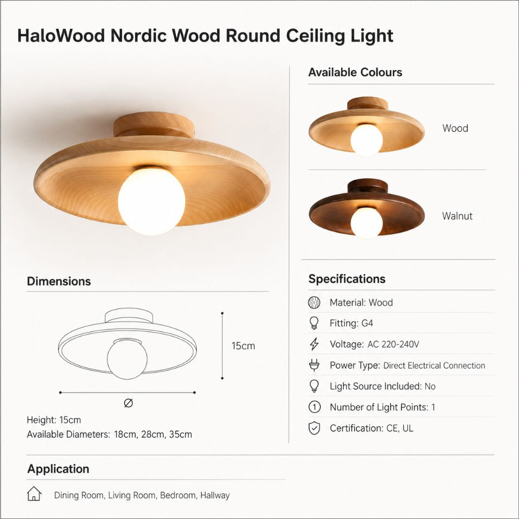 HaloWood Nordic Wood Round Ceiling Light - Tegulane Global