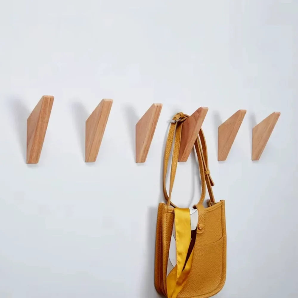 Handmade Wooden Wall Hooks - Set of 4 Boho Natural Wood - Tegulane Global