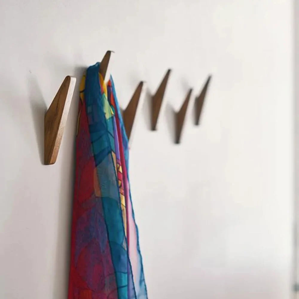Handmade Wooden Wall Hooks - Set of 4 Boho Natural Wood - Tegulane Global