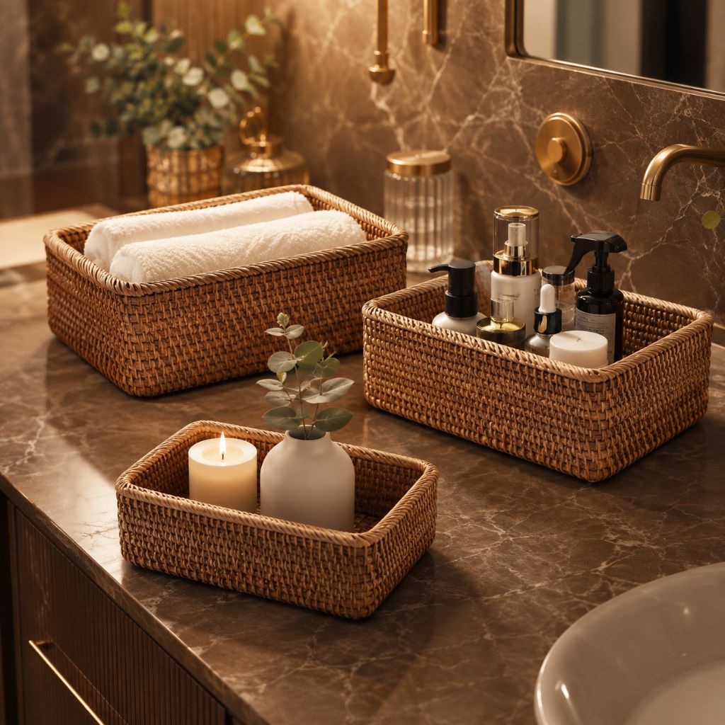Handwoven Rattan Rectangular Storage Basket - Tegulane Global