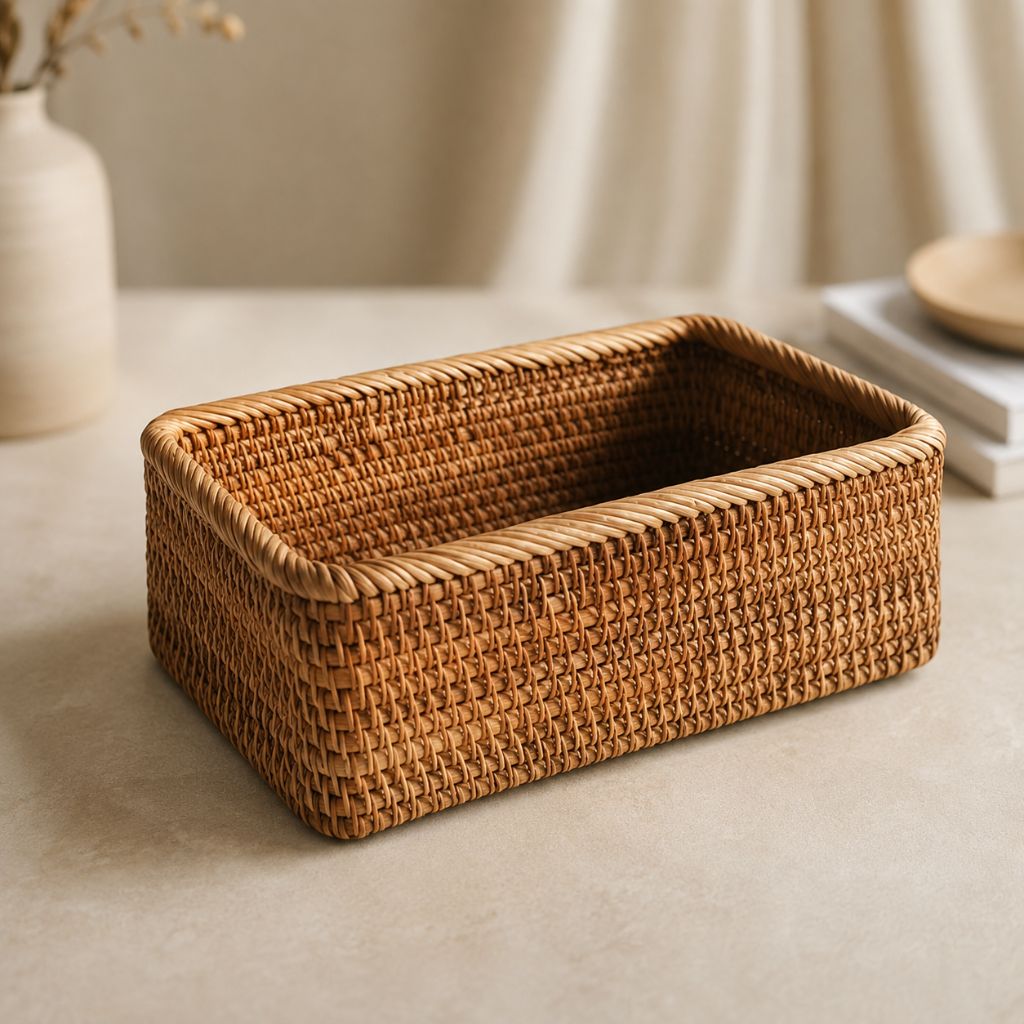 Handwoven Rattan Rectangular Storage Basket - Tegulane Global