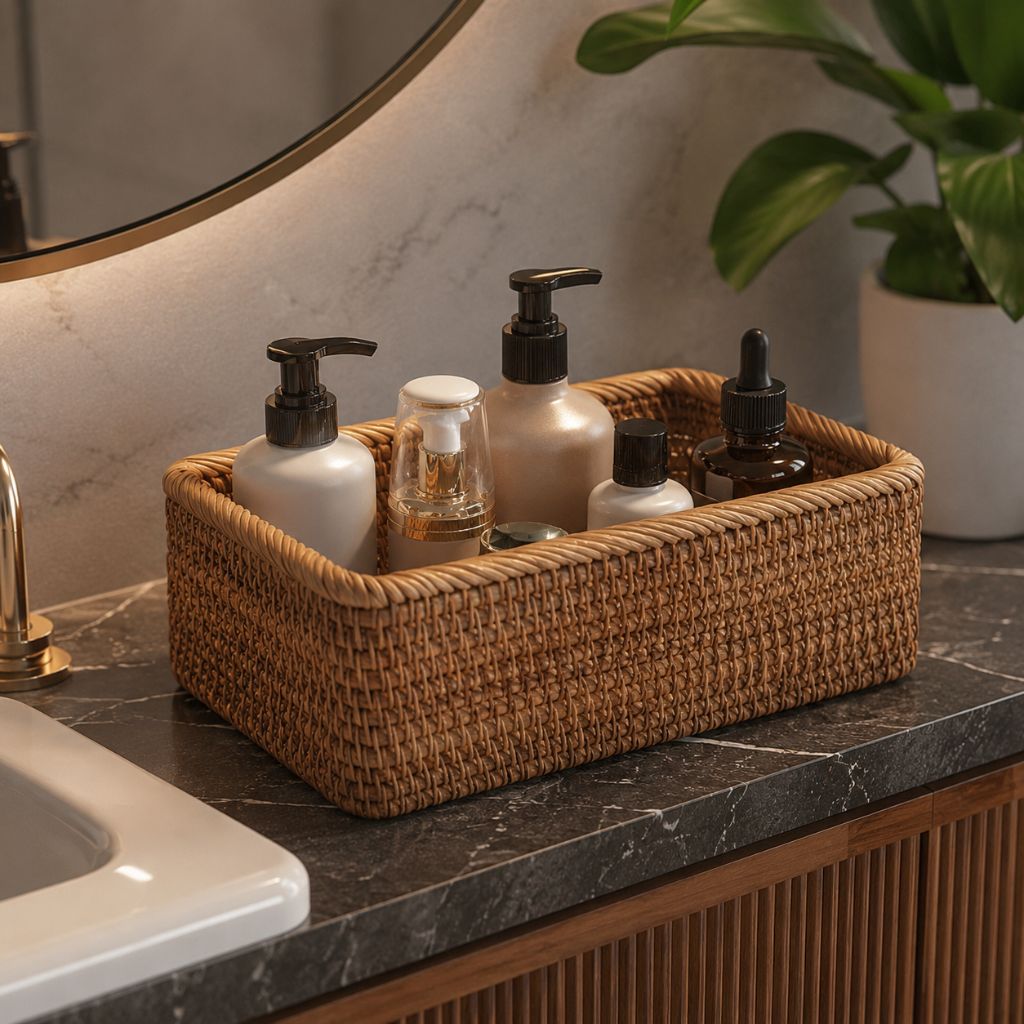 Handwoven Rattan Rectangular Storage Basket - Tegulane Global