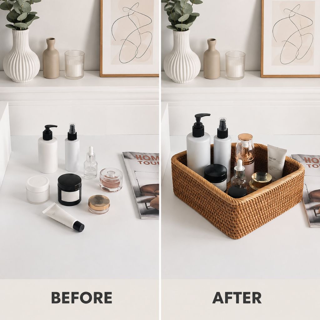 Handwoven Rattan Rectangular Storage Basket - Tegulane Global