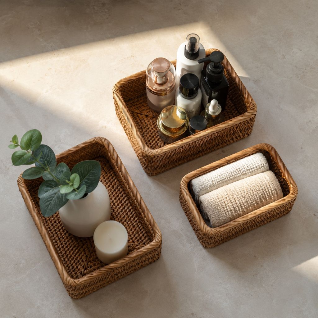 Handwoven Rattan Rectangular Storage Basket - Tegulane Global