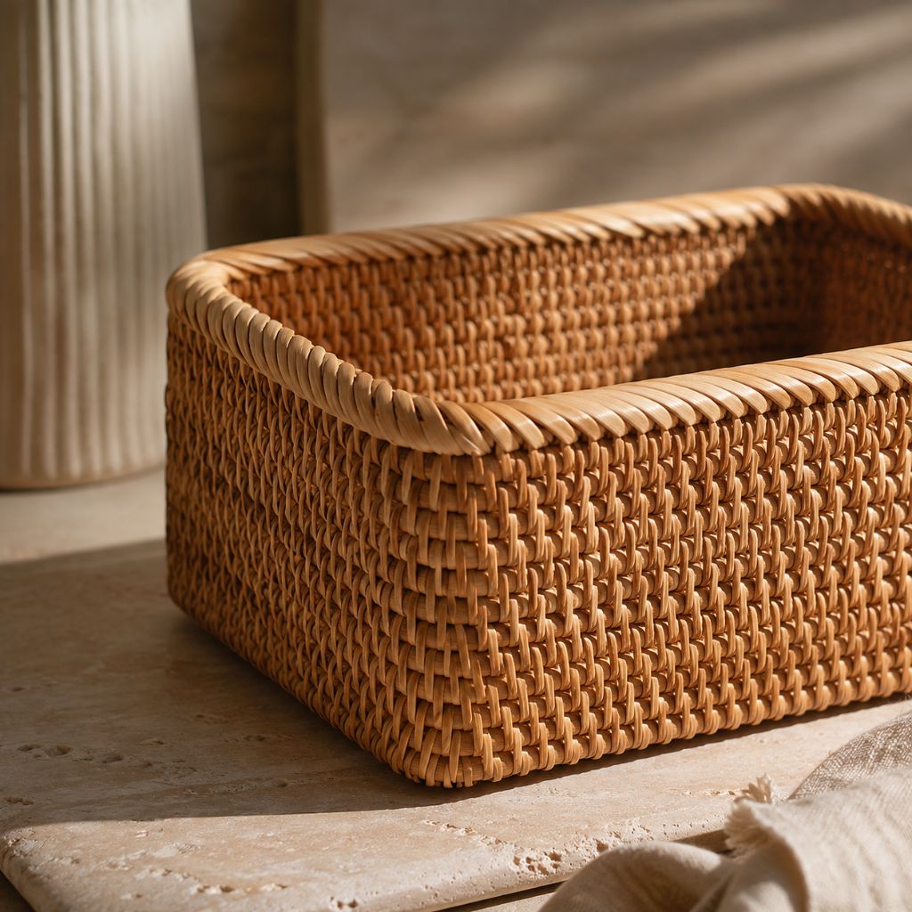 Handwoven Rattan Rectangular Storage Basket - Tegulane Global