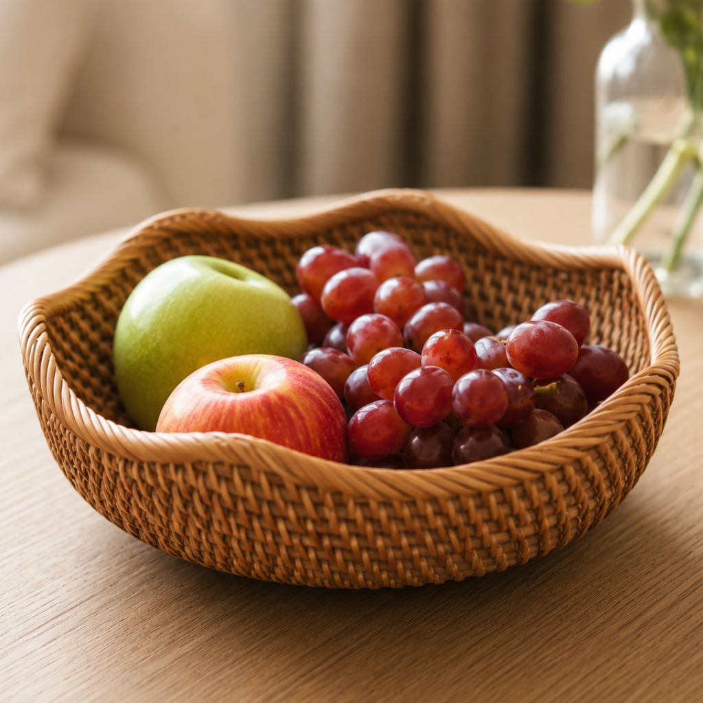 Handwoven Rattan Storage Basket for Bread and Fruit - Tegulane Global