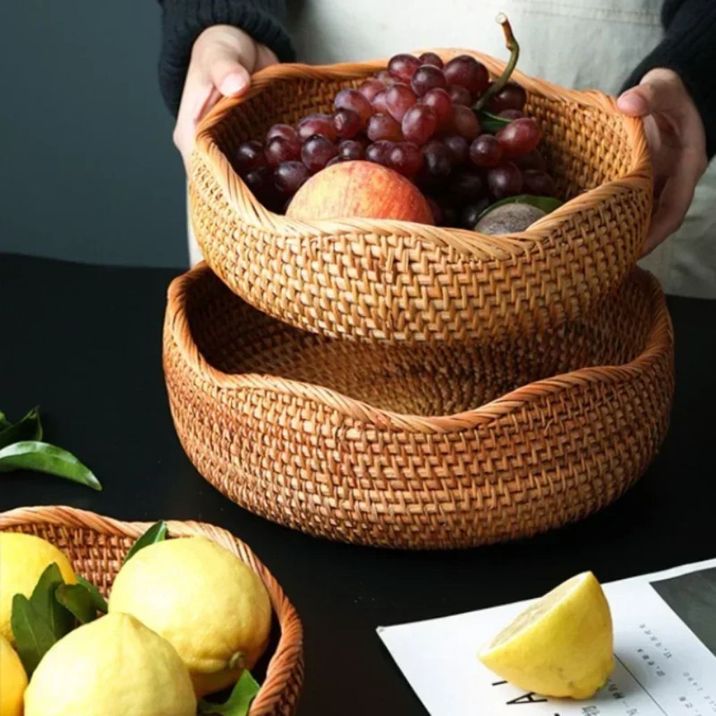 Handwoven Rattan Storage Basket for Bread and Fruit - Tegulane Global