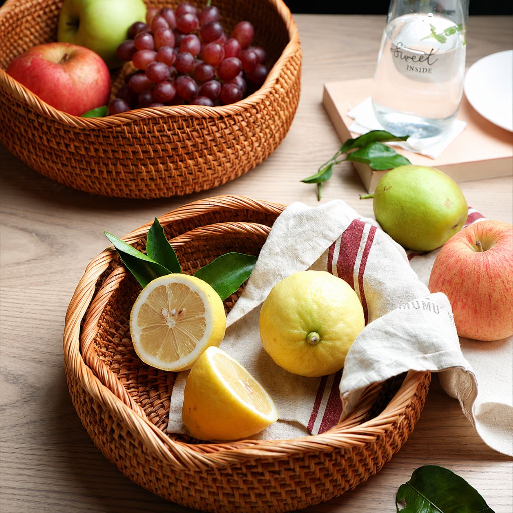 Handwoven Rattan Storage Basket for Bread and Fruit - Tegulane Global