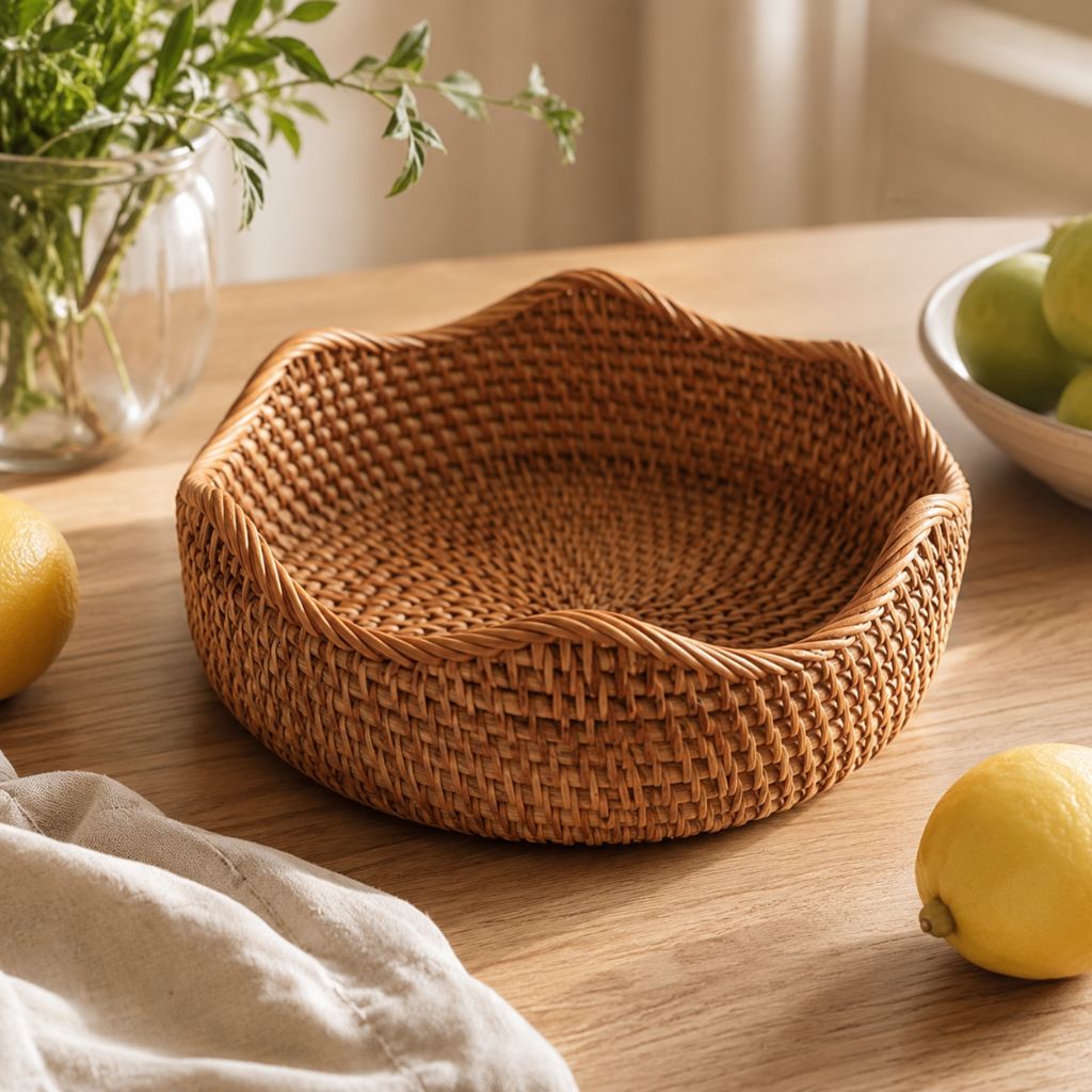 Handwoven Rattan Storage Basket for Bread and Fruit - Tegulane Global