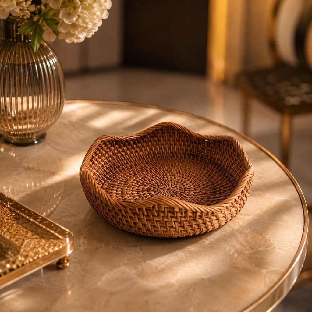 Handwoven Rattan Storage Basket for Bread and Fruit - Tegulane Global