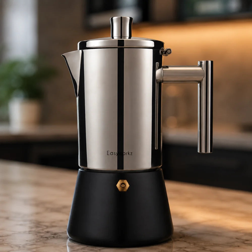 Italian Moka Pot - Stainless Steel with Black Base Design - Tegulane Global
