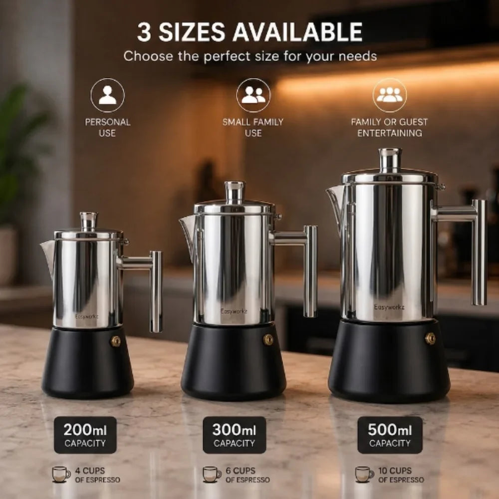 Italian Moka Pot - Stainless Steel with Black Base Design - Tegulane Global