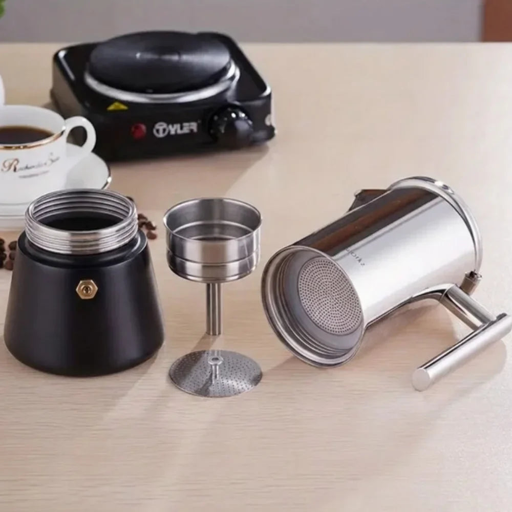 Italian Moka Pot - Stainless Steel with Black Base Design - Tegulane Global