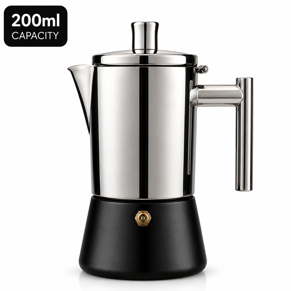 Italian Moka Pot - Stainless Steel with Black Base Design - Tegulane Global