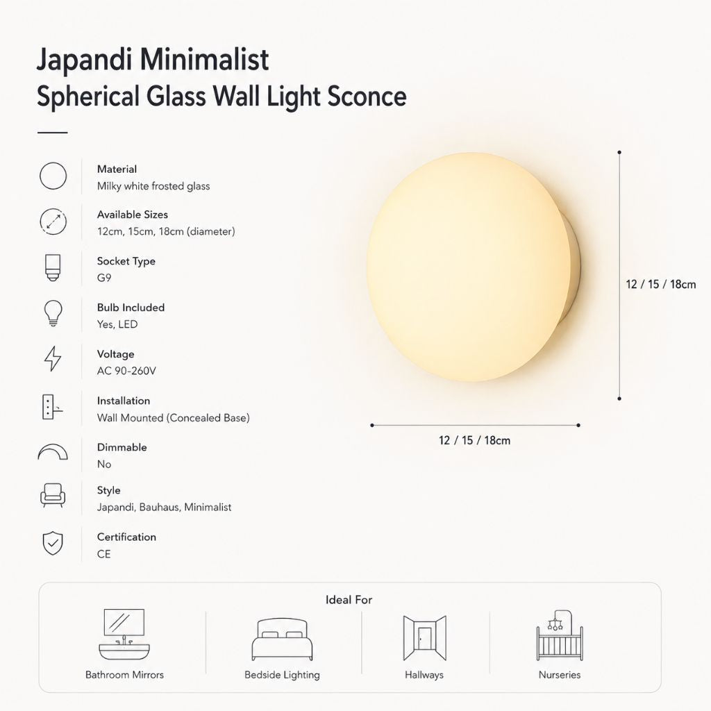 Japandi Minimalist Spherical Glass Wall Light Sconce - Tegulane Global