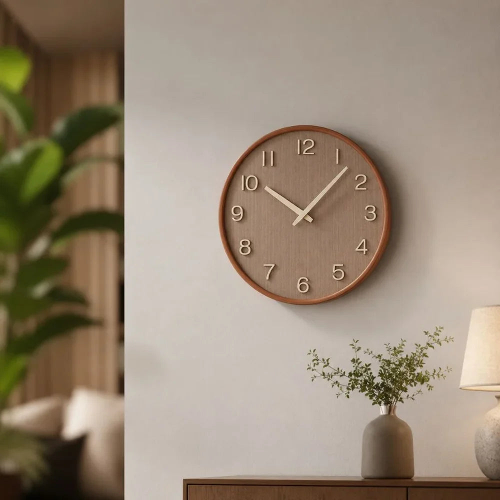 Japanese Style Silent Wooden Wall Clock 30cm Retro Quartz Analogue - Tegulane Global