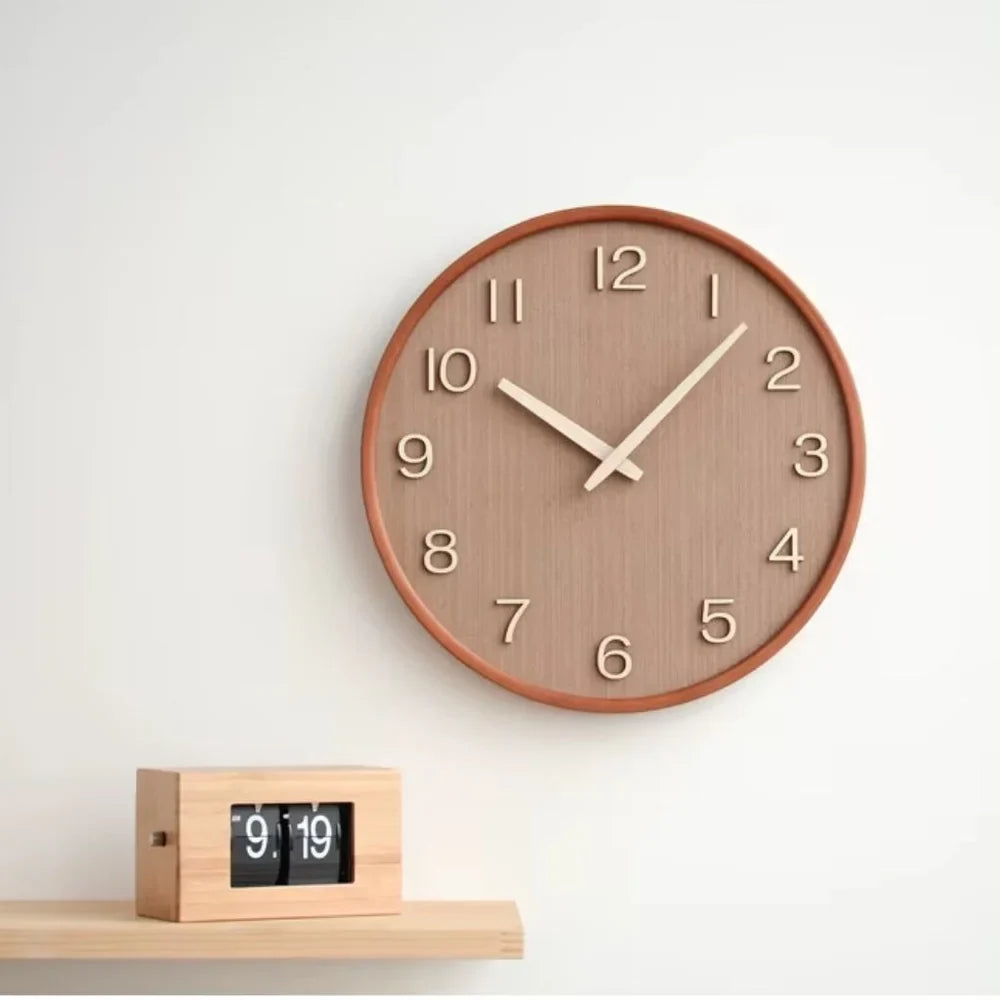 Japanese Style Silent Wooden Wall Clock 30cm Retro Quartz Analogue - Tegulane Global