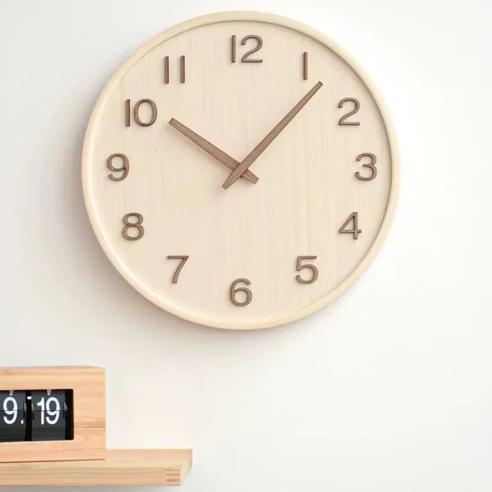 Japanese Style Silent Wooden Wall Clock 30cm Retro Quartz Analogue - Tegulane Global