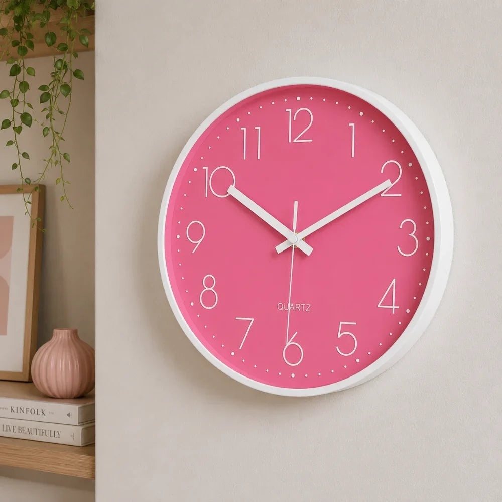 Large Pink Wall Clock Quartz Minimalist Nordic Style - Tegulane Global