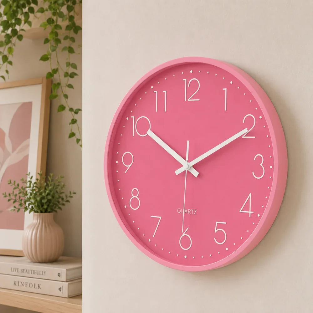 Large Pink Wall Clock Quartz Minimalist Nordic Style - Tegulane Global