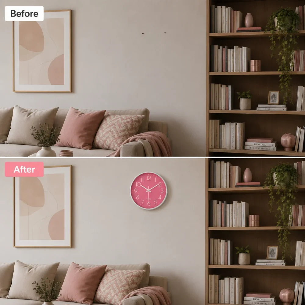 Large Pink Wall Clock Quartz Minimalist Nordic Style - Tegulane Global