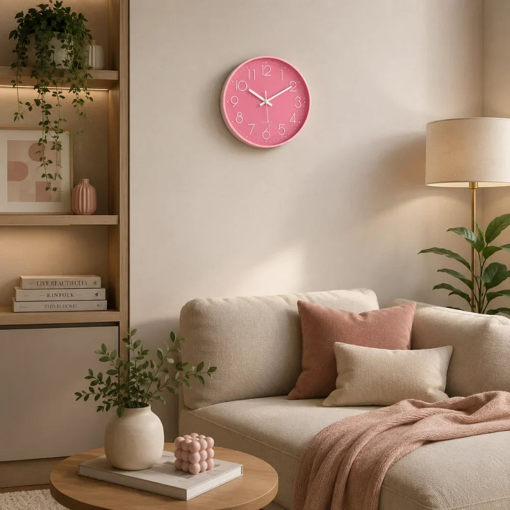 Large Pink Wall Clock Quartz Minimalist Nordic Style - Tegulane Global