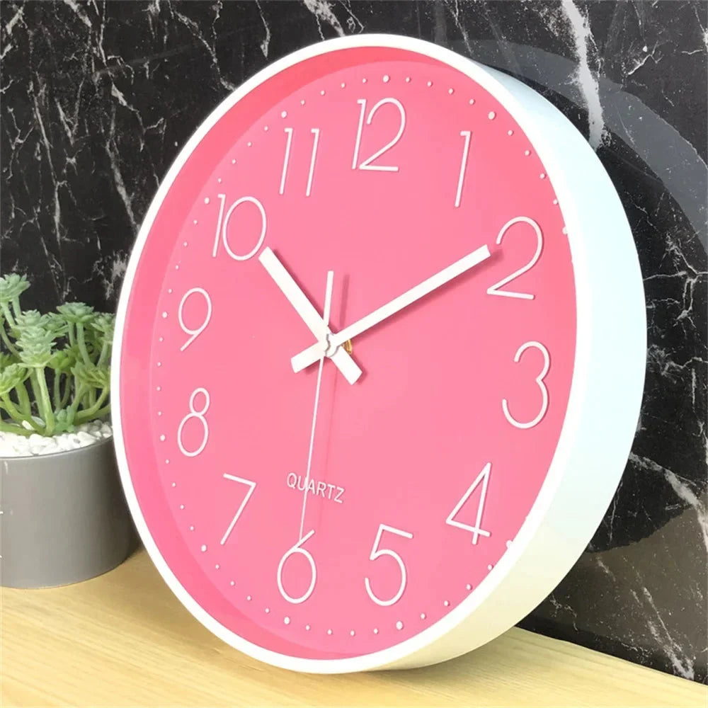 Large Pink Wall Clock Quartz Minimalist Nordic Style - Tegulane Global
