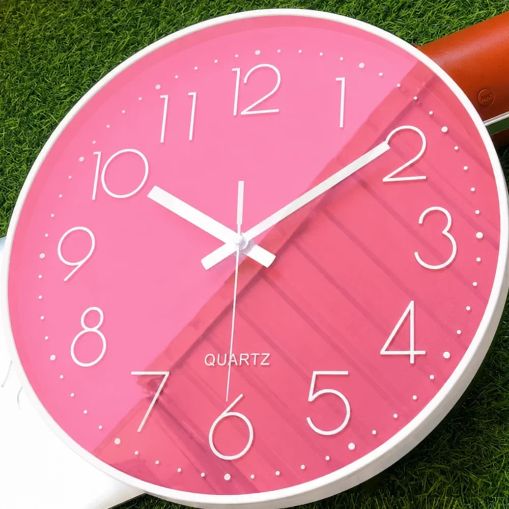 Large Pink Wall Clock Quartz Minimalist Nordic Style - Tegulane Global
