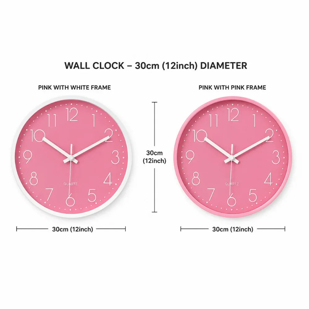Large Pink Wall Clock Quartz Minimalist Nordic Style - Tegulane Global