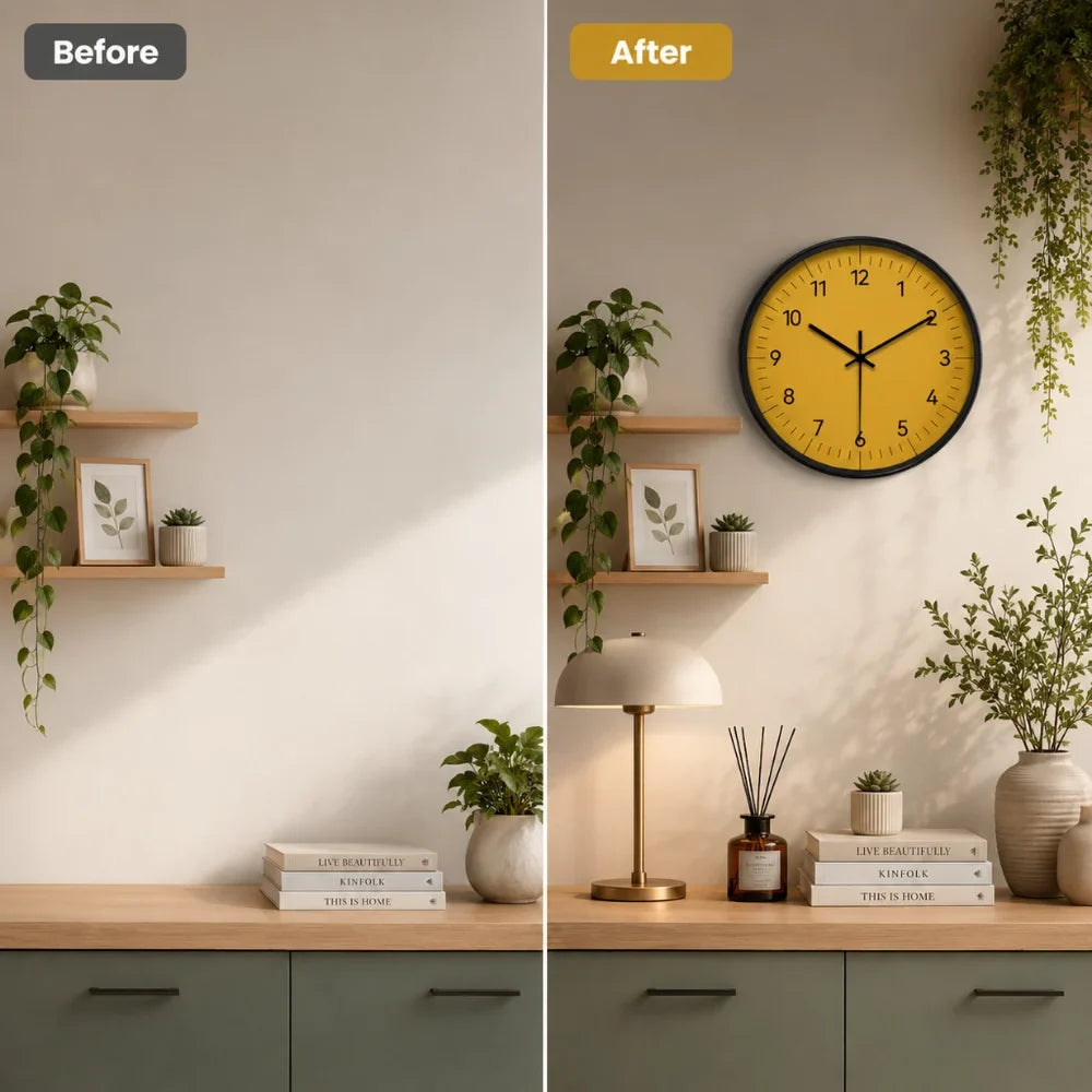Large Yellow Wall Clock Nordic Minimalist Style - Tegulane Global