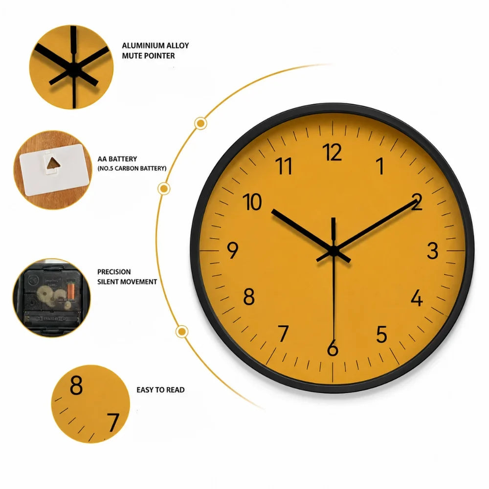 Large Yellow Wall Clock Nordic Minimalist Style - Tegulane Global