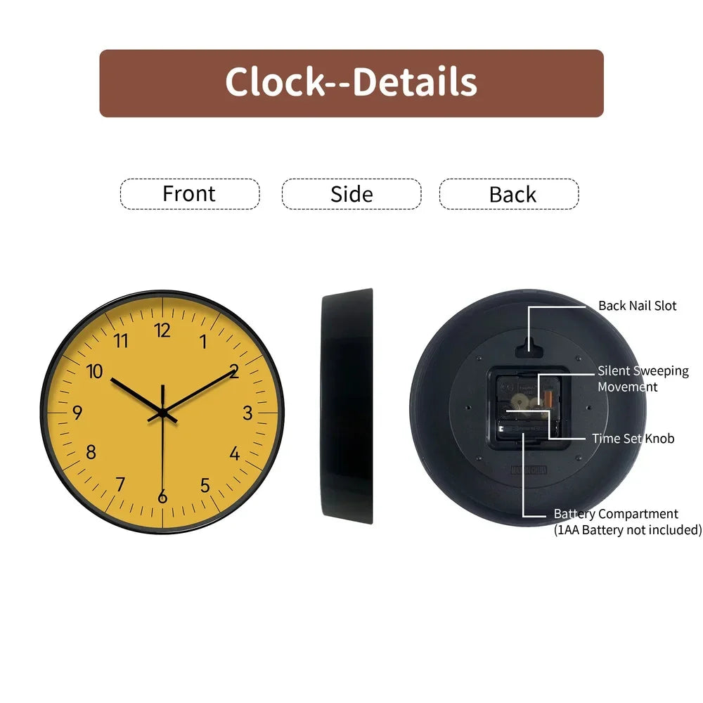 Large Yellow Wall Clock Nordic Minimalist Style - Tegulane Global