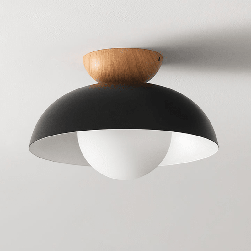 Nordic Dome Flush Ceiling Light with Wooden Cap