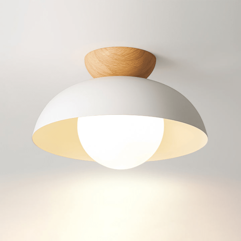 Nordic Dome Flush Ceiling Light with Wooden Cap