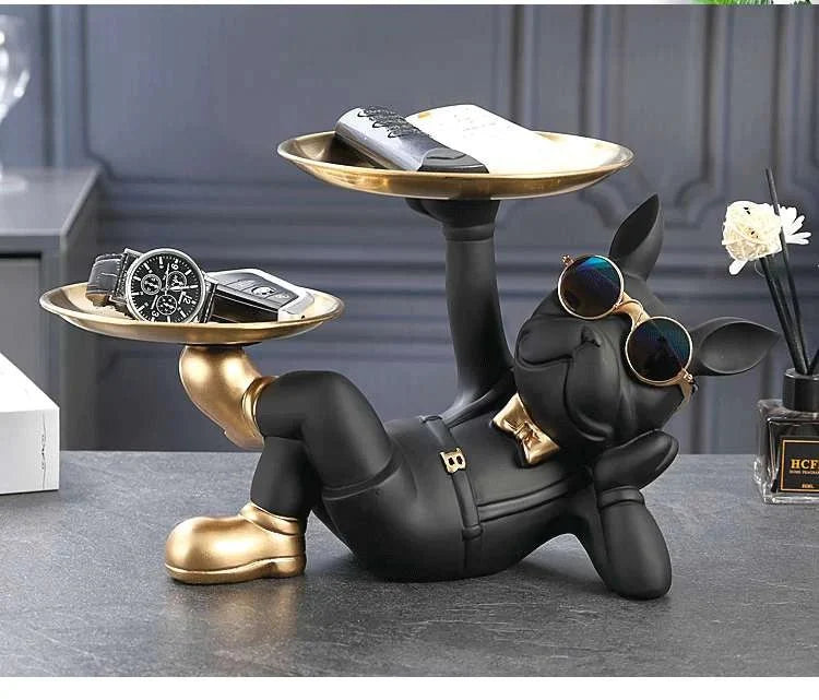 Lazy Bulldog Sculpture with Double Tray - Tegulane Global