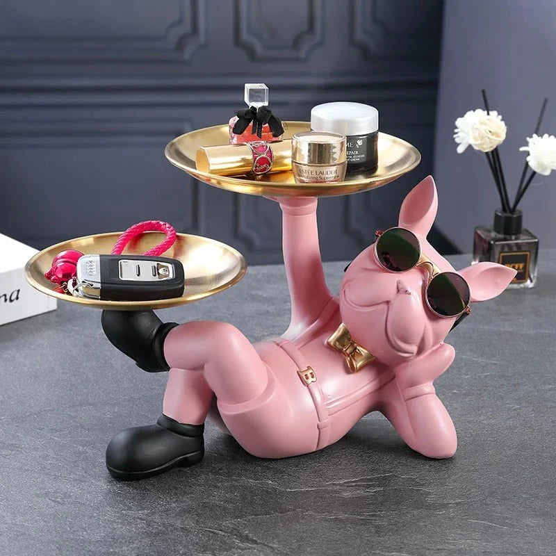 Lazy Bulldog Sculpture with Double Tray - Tegulane Global