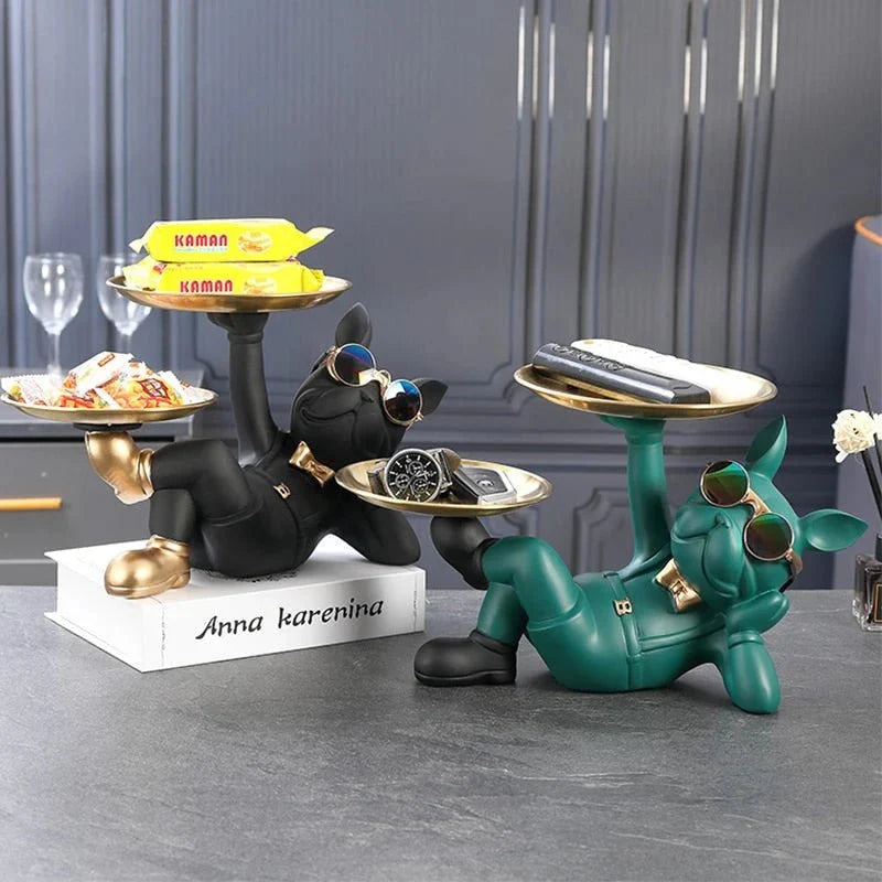 Lazy Bulldog Sculpture with Double Tray - Tegulane Global