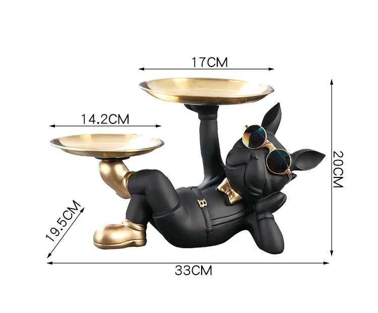Lazy Bulldog Sculpture with Double Tray - Tegulane Global
