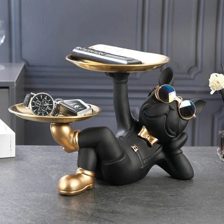 Lazy Bulldog Sculpture with Double Tray - Tegulane Global