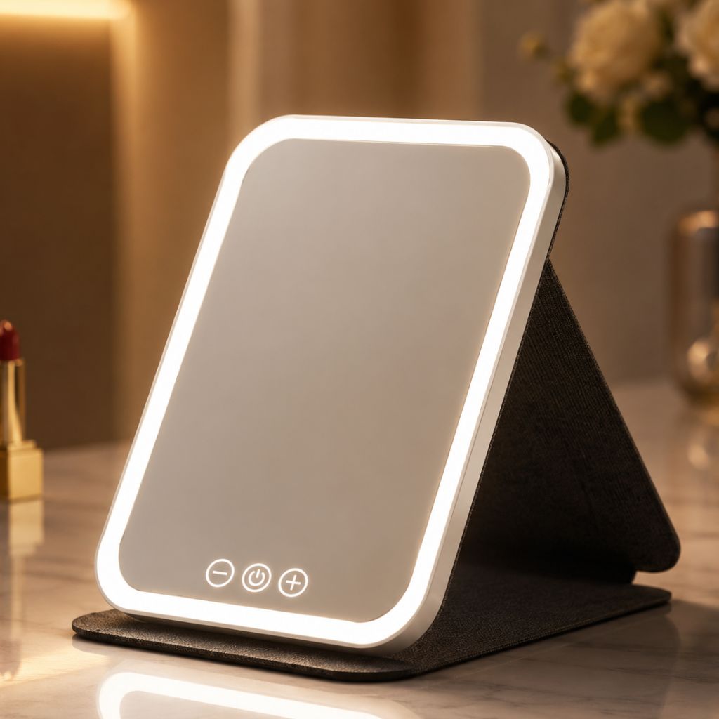 LED Foldable Makeup Mirror - 3 Colour Dimmable Modes Rechargeable
