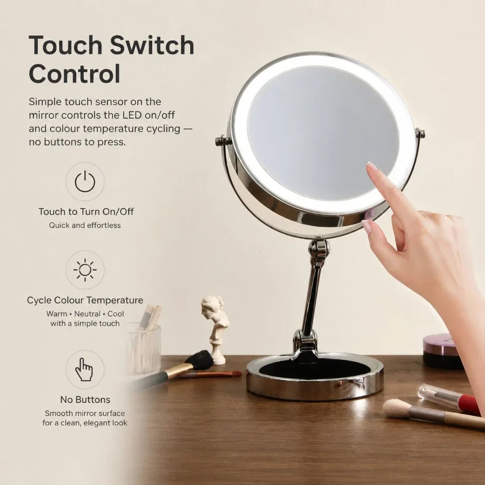 Lighted Tabletop Makeup Mirror 10x Magnifying - Touch Screen Light Control - Tegulane Global