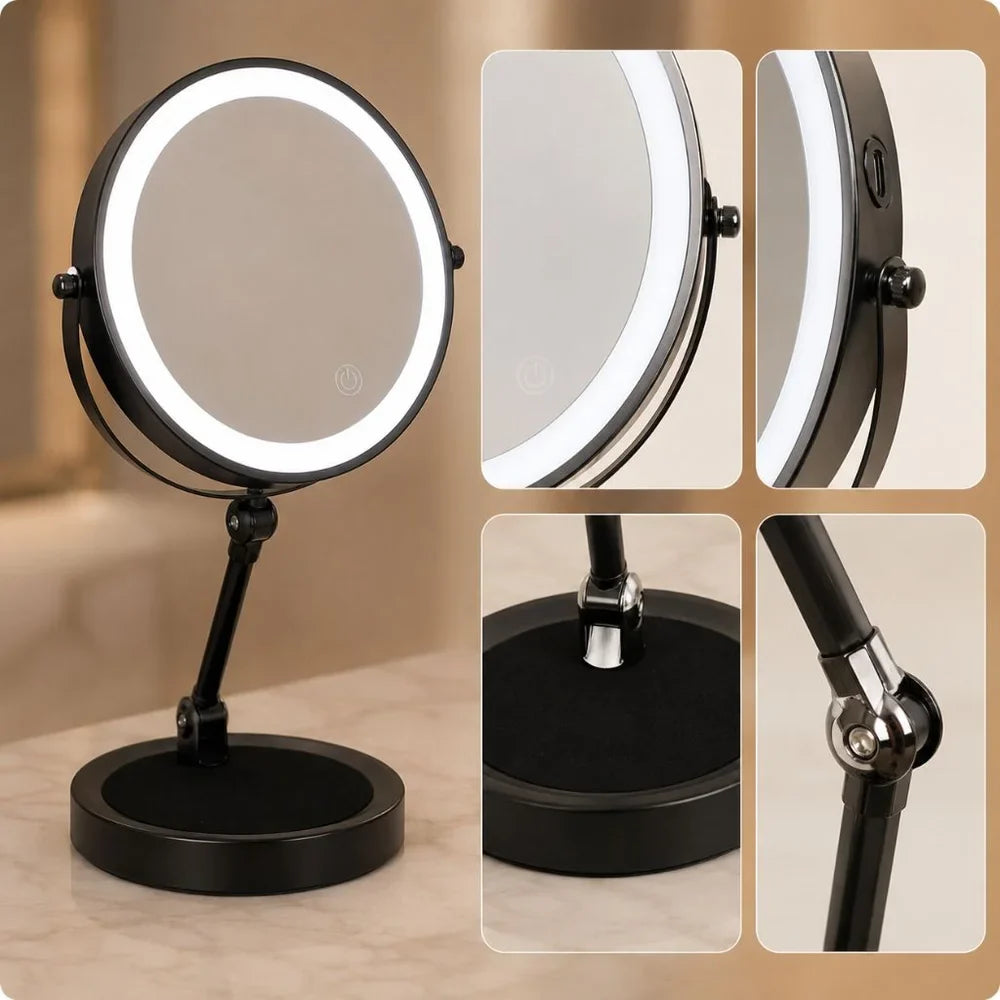 Lighted Tabletop Makeup Mirror 10x Magnifying - Touch Screen Light Control - Tegulane Global