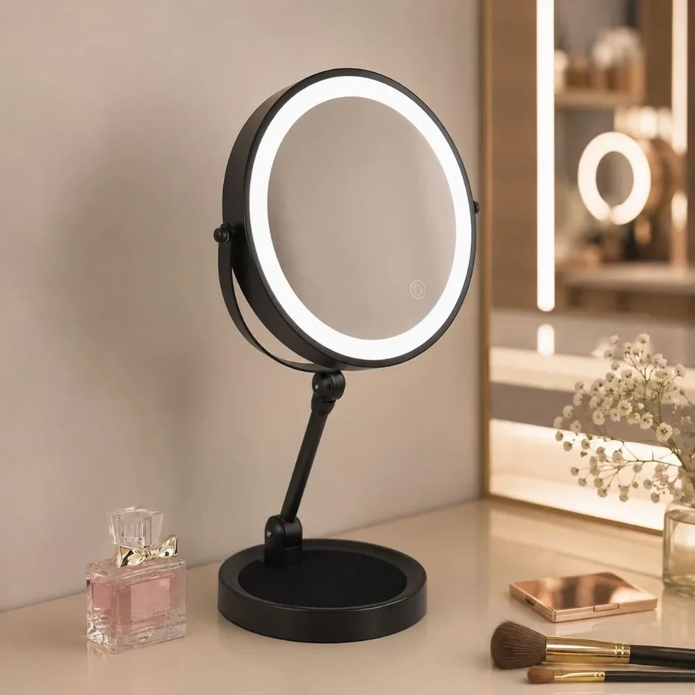 Lighted Tabletop Makeup Mirror 10x Magnifying - Touch Screen Light Control - Tegulane Global