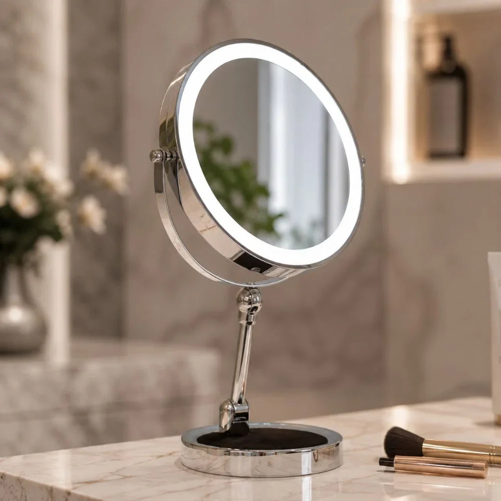 Lighted Tabletop Makeup Mirror 10x Magnifying - Touch Screen Light Control - Tegulane Global