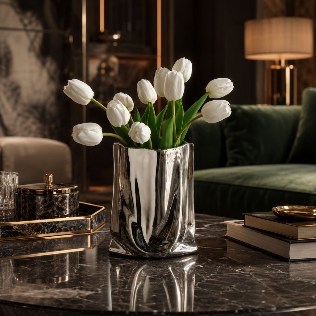 Liquid Silver Vase with Metallic Finish - Tegulane Global