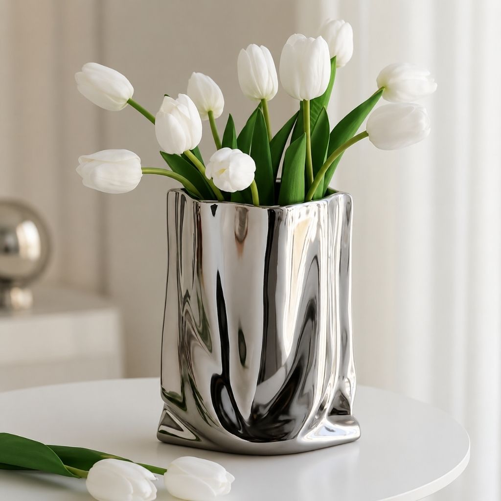 Liquid Silver Vase with Metallic Finish - Tegulane Global
