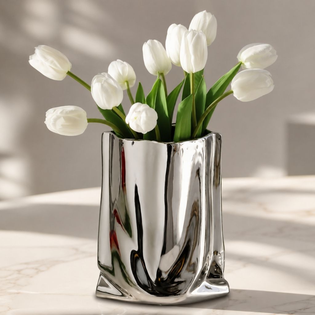 Liquid Silver Vase with Metallic Finish - Tegulane Global