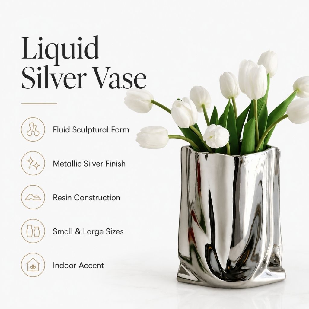 Liquid Silver Vase with Metallic Finish - Tegulane Global